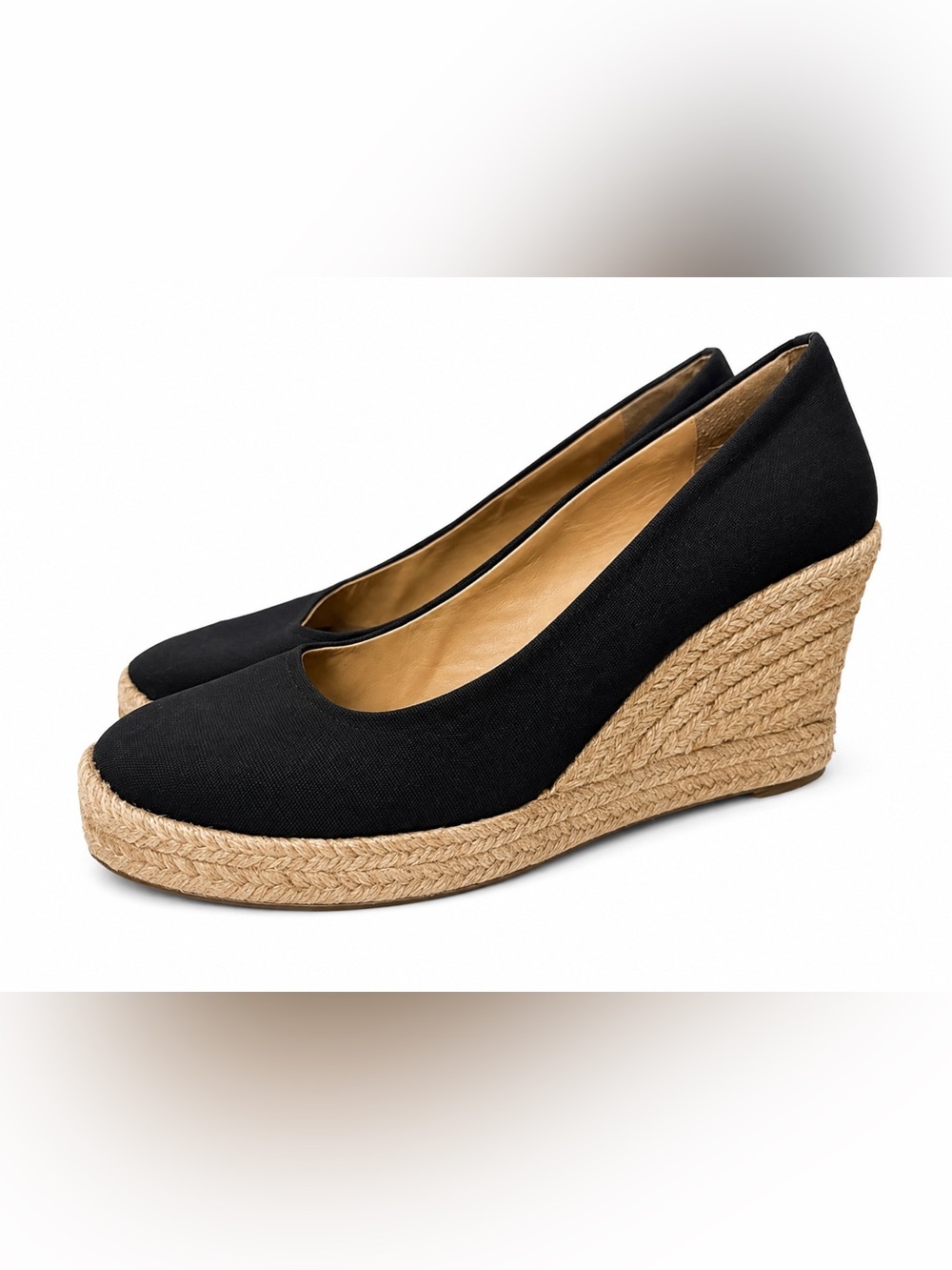 J. Crew Black Espadrille Wedge Pumps with Jute Platform